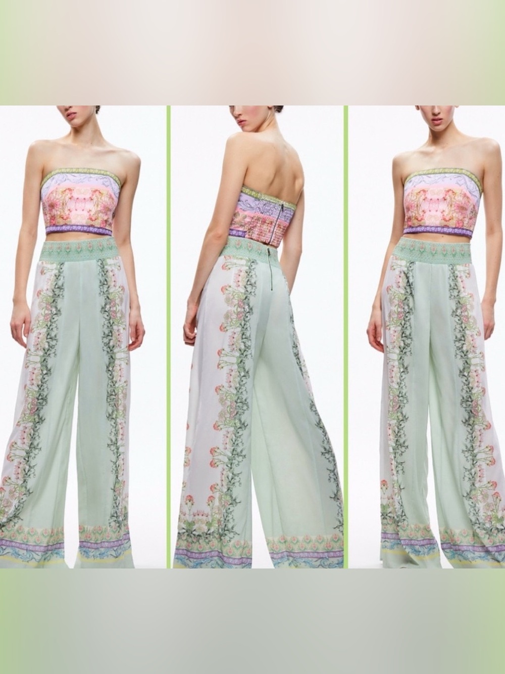 Alice + Olivia Alabama Floral Print Multicolored Palazzo Pants In Floral Fest 💚